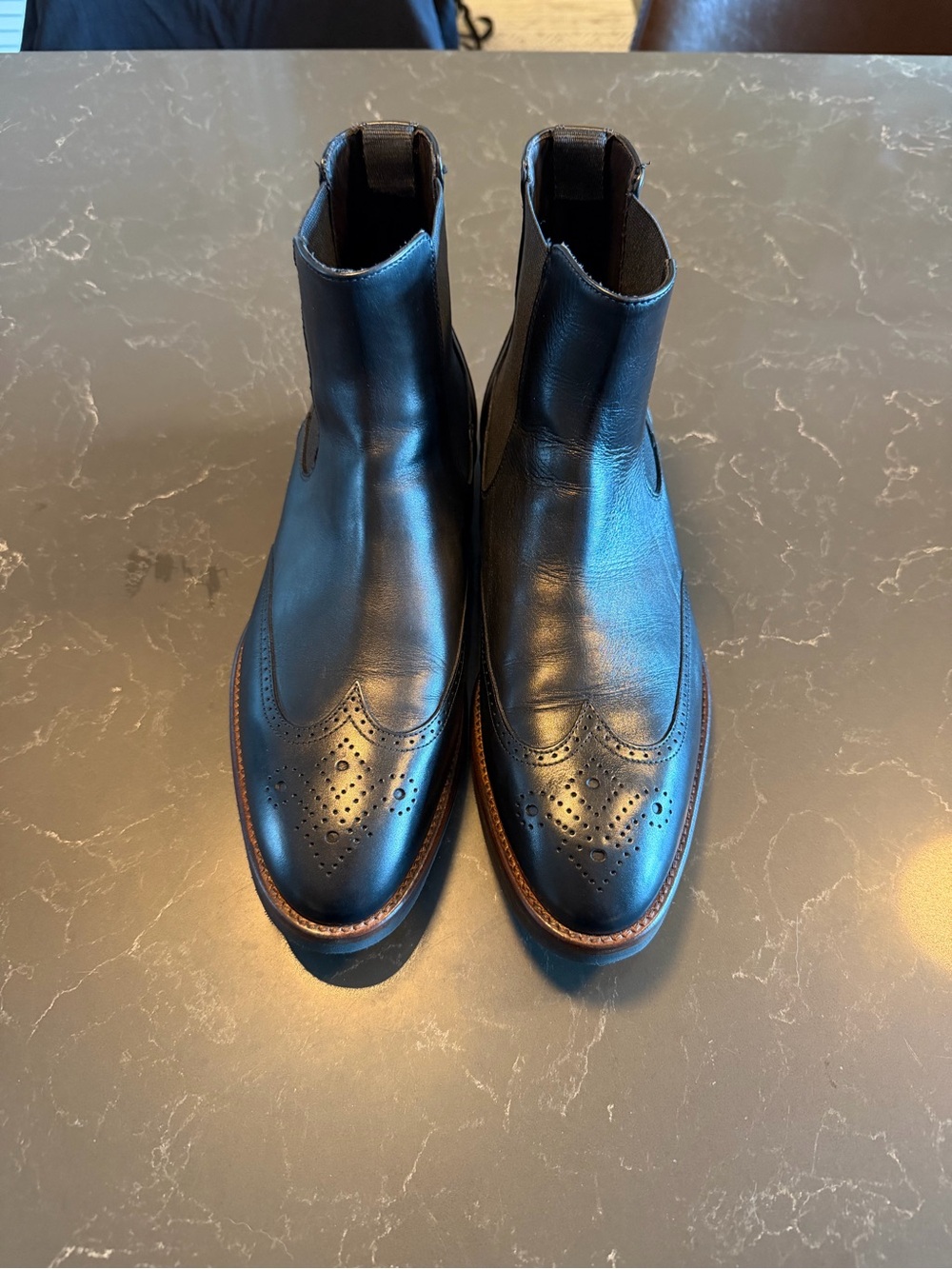 Johnston & Murphy Made In Italy — Black Leather Wingtip Chelsea Boots Size 8.5